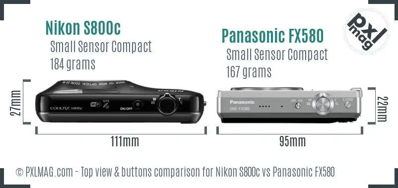 Nikon S800c vs Panasonic FX580 top view buttons comparison