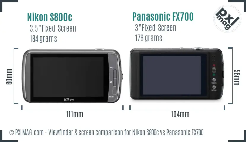 Nikon S800c vs Panasonic FX700 Screen and Viewfinder comparison