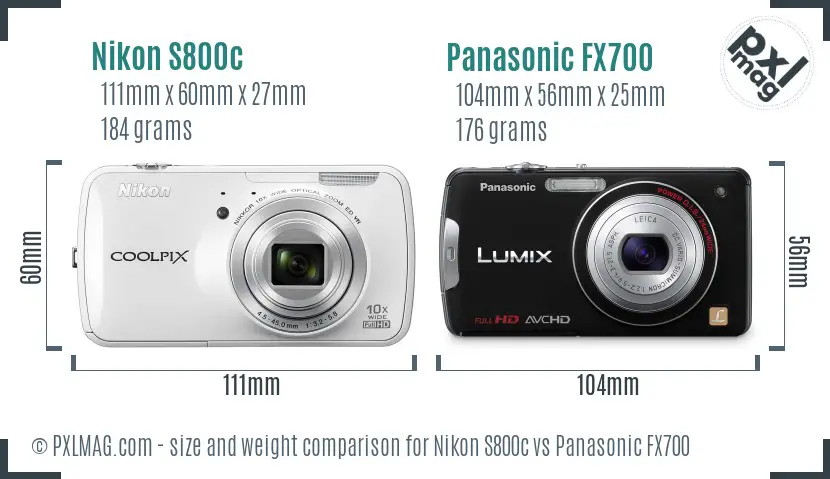 Nikon S800c vs Panasonic FX700 size comparison