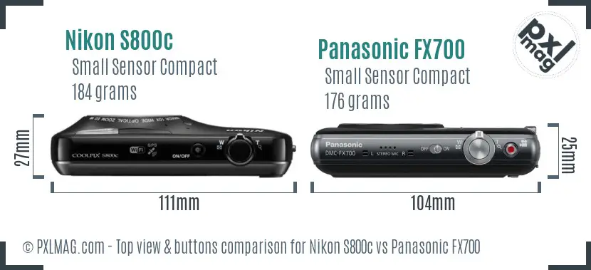 Nikon S800c vs Panasonic FX700 top view buttons comparison
