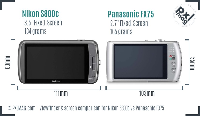 Nikon S800c vs Panasonic FX75 Screen and Viewfinder comparison