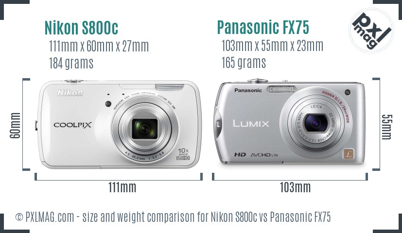 Nikon S800c vs Panasonic FX75 size comparison
