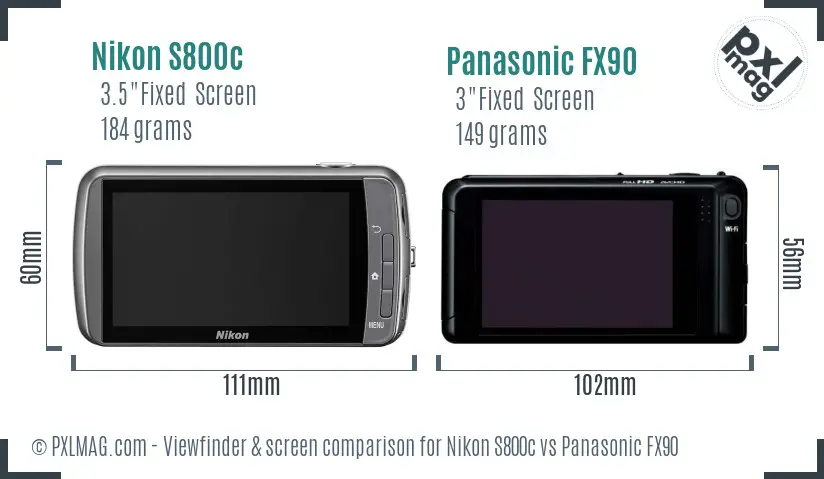 Nikon S800c vs Panasonic FX90 Screen and Viewfinder comparison