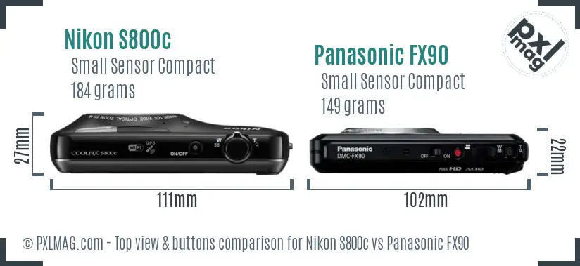 Nikon S800c vs Panasonic FX90 top view buttons comparison