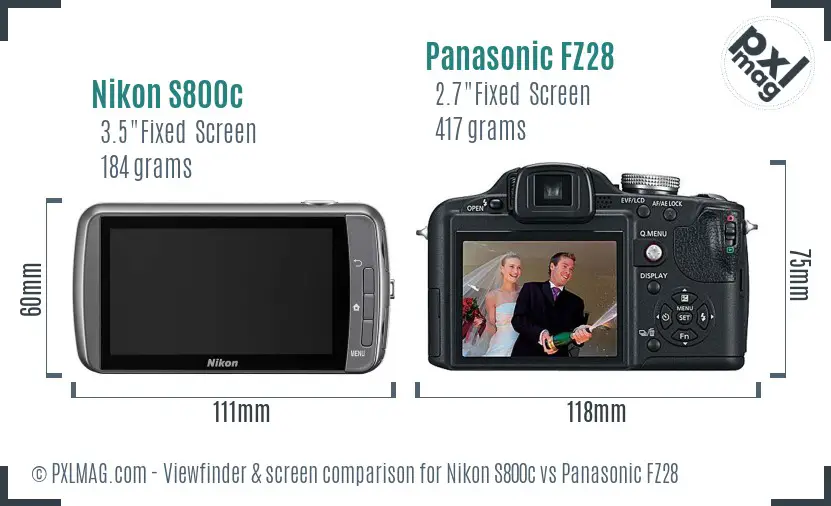 Nikon S800c vs Panasonic FZ28 Screen and Viewfinder comparison Nikon S800c vs Panasonic FZ28 Screen and Viewfinder comparison