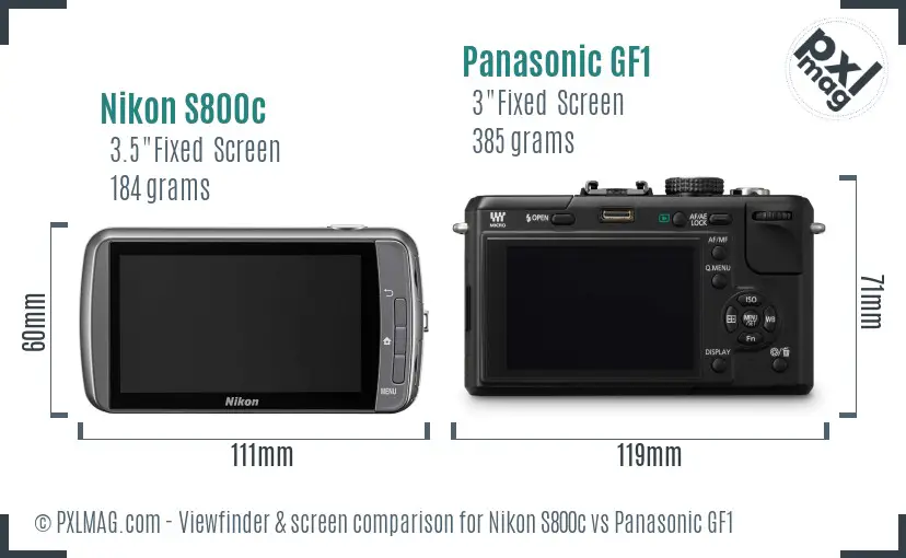 Nikon S800c vs Panasonic GF1 Screen and Viewfinder comparison