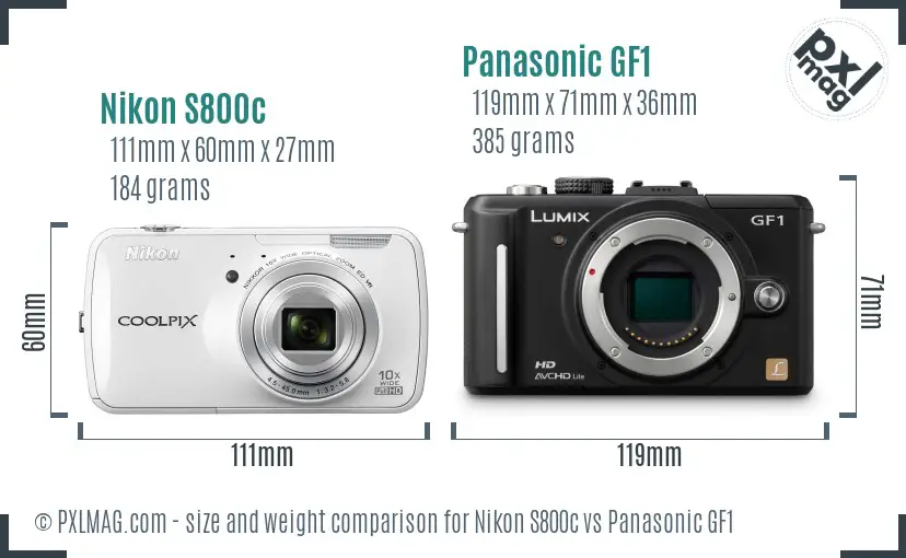Nikon S800c vs Panasonic GF1 size comparison