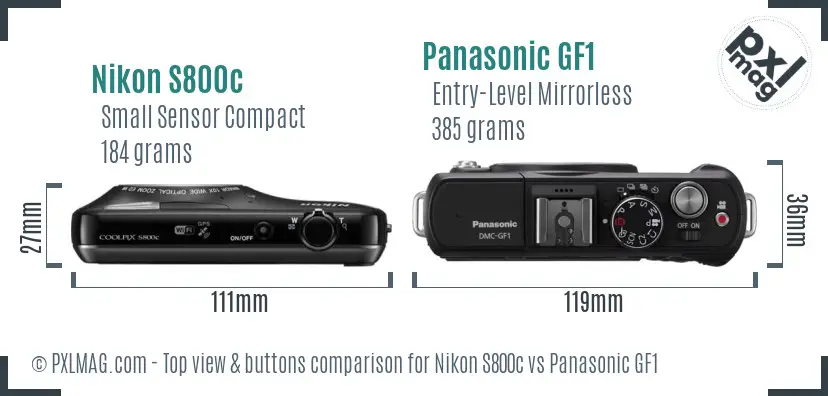 Nikon S800c vs Panasonic GF1 top view buttons comparison