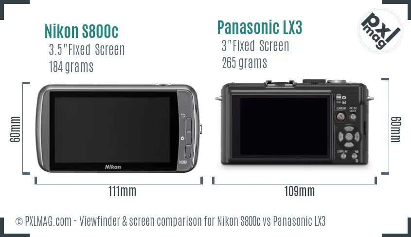 Nikon S800c vs Panasonic LX3 Screen and Viewfinder comparison Nikon S800c vs Panasonic LX3 Screen and Viewfinder comparison