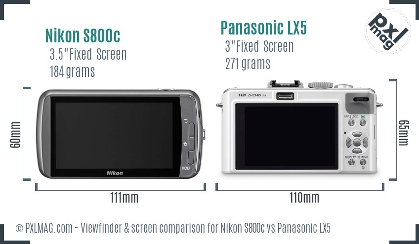 Nikon S800c vs Panasonic LX5 Screen and Viewfinder comparison