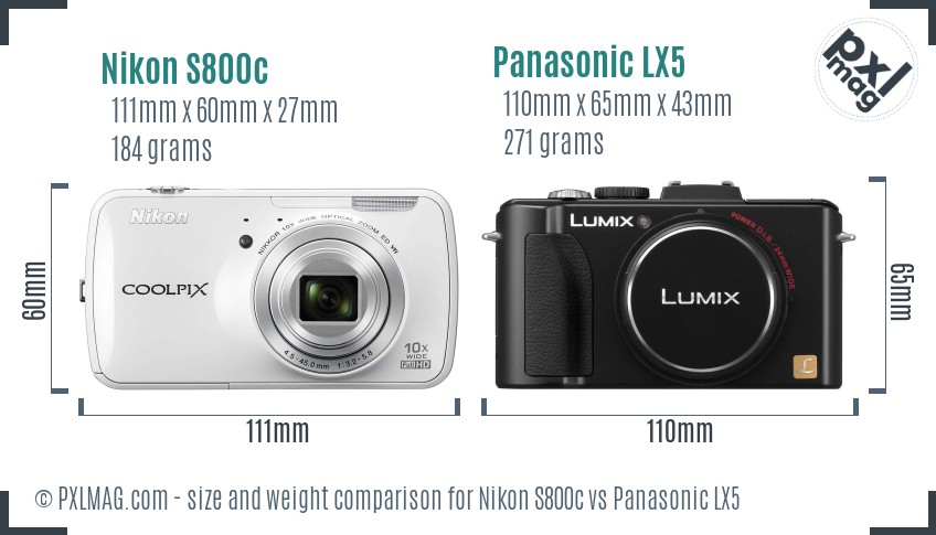 Nikon S800c vs Panasonic LX5 size comparison Nikon S800c vs Panasonic LX5 size comparison