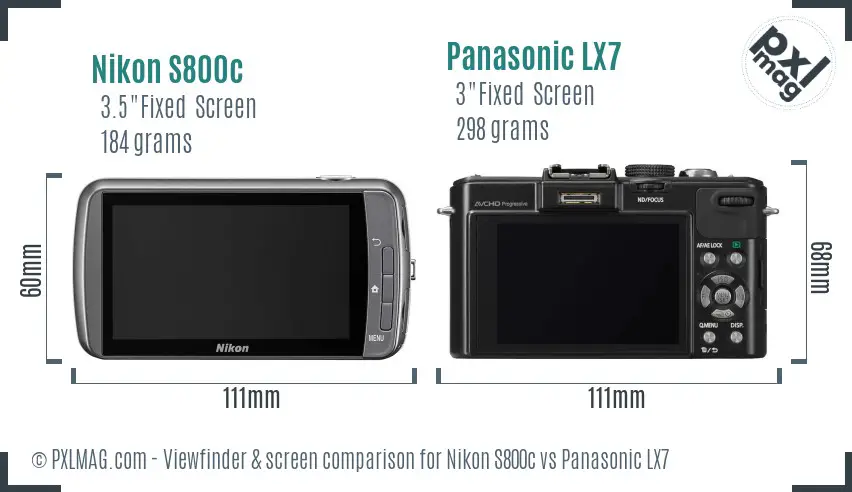 Nikon S800c vs Panasonic LX7 Screen and Viewfinder comparison