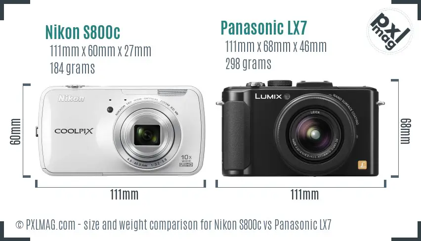 Nikon S800c vs Panasonic LX7 size comparison