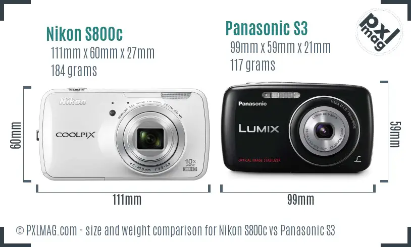 Nikon S800c vs Panasonic S3 size comparison