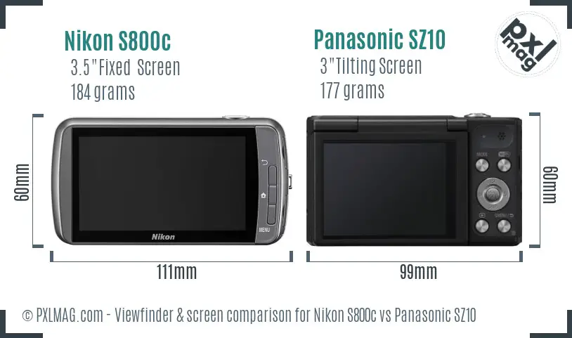 Nikon S800c vs Panasonic SZ10 Screen and Viewfinder comparison