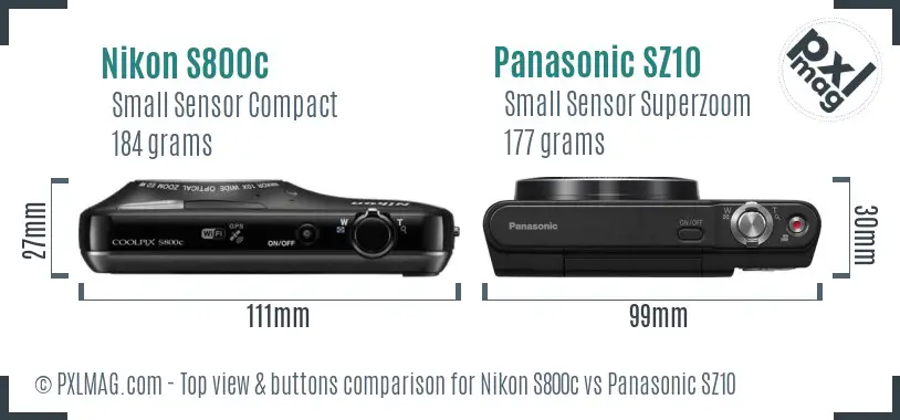 Nikon S800c vs Panasonic SZ10 top view buttons comparison