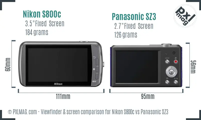 Nikon S800c vs Panasonic SZ3 Screen and Viewfinder comparison
