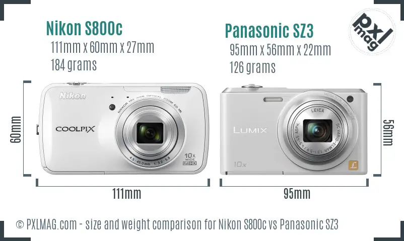 Nikon S800c vs Panasonic SZ3 size comparison