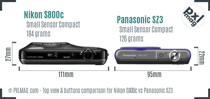 Nikon S800c vs Panasonic SZ3 top view buttons comparison