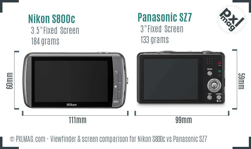 Nikon S800c vs Panasonic SZ7 Screen and Viewfinder comparison