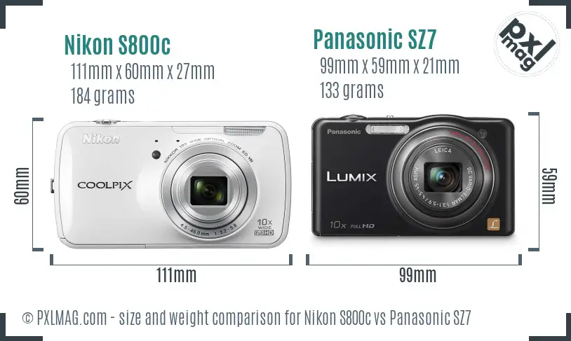 Nikon S800c vs Panasonic SZ7 size comparison