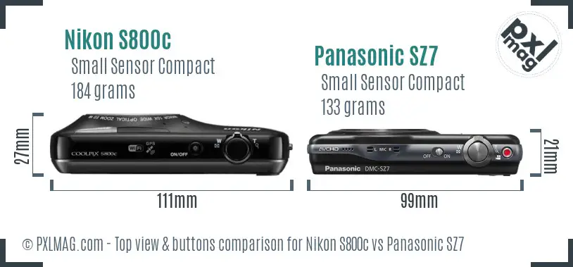 Nikon S800c vs Panasonic SZ7 top view buttons comparison
