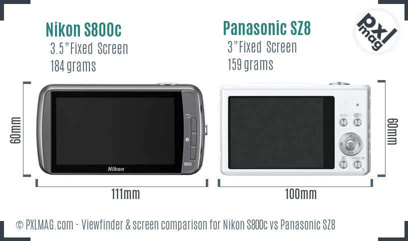 Nikon S800c vs Panasonic SZ8 Screen and Viewfinder comparison