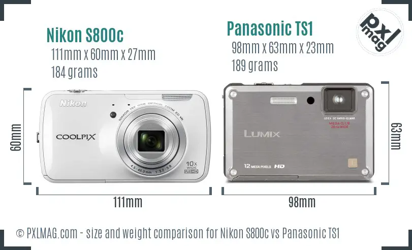 Nikon S800c vs Panasonic TS1 size comparison