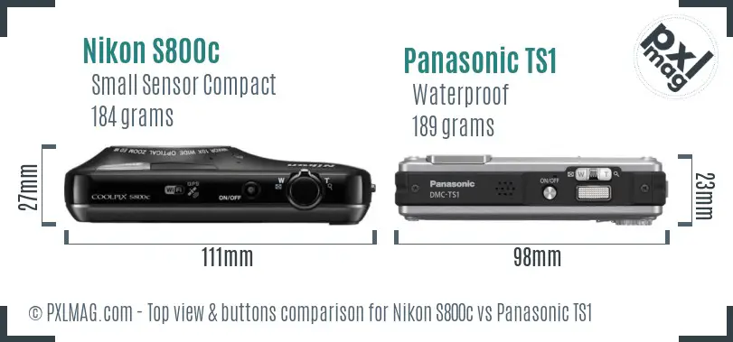 Nikon S800c vs Panasonic TS1 top view buttons comparison