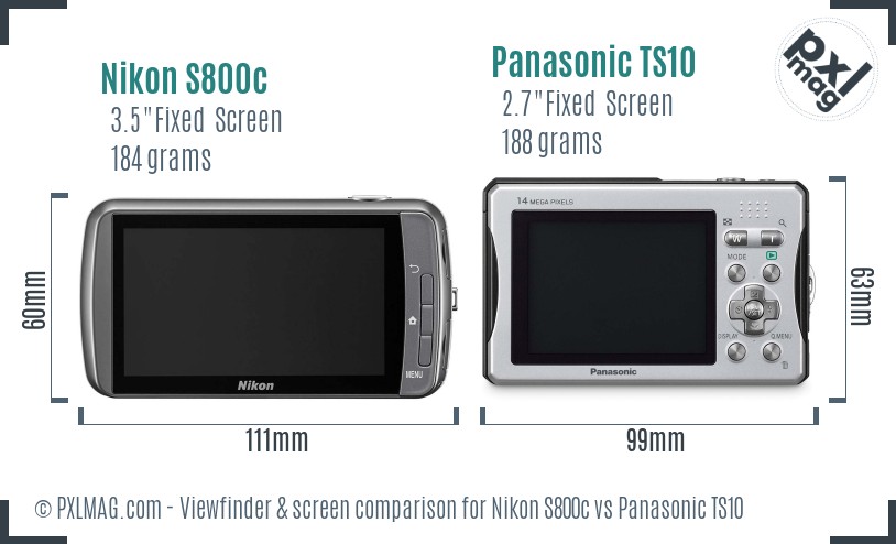 Nikon S800c vs Panasonic TS10 Screen and Viewfinder comparison