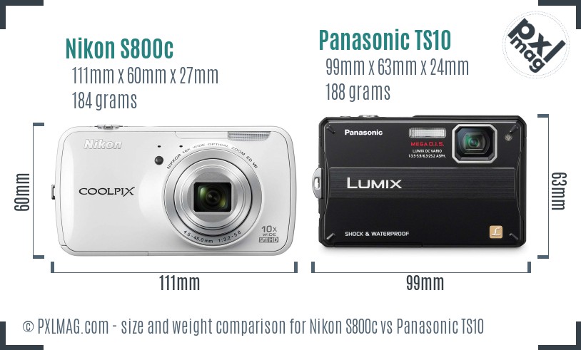 Nikon S800c vs Panasonic TS10 size comparison