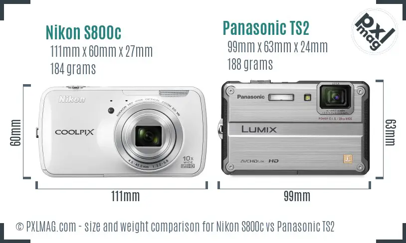 Nikon S800c vs Panasonic TS2 size comparison