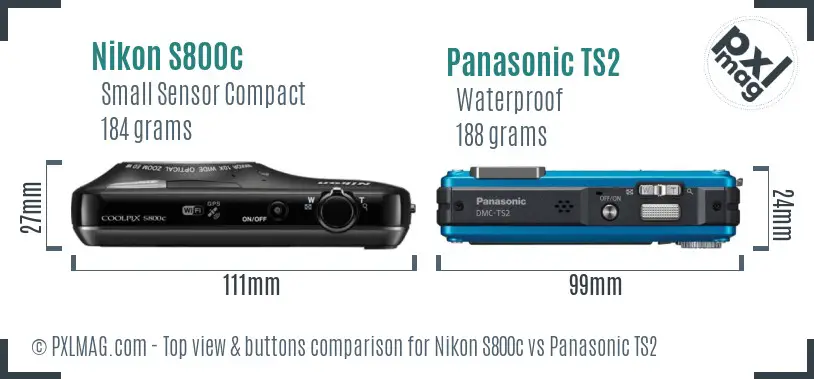 Nikon S800c vs Panasonic TS2 top view buttons comparison