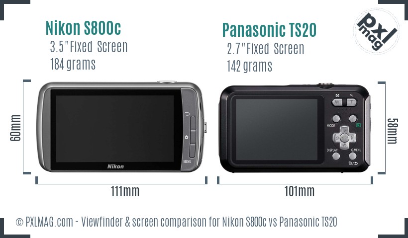 Nikon S800c vs Panasonic TS20 Screen and Viewfinder comparison