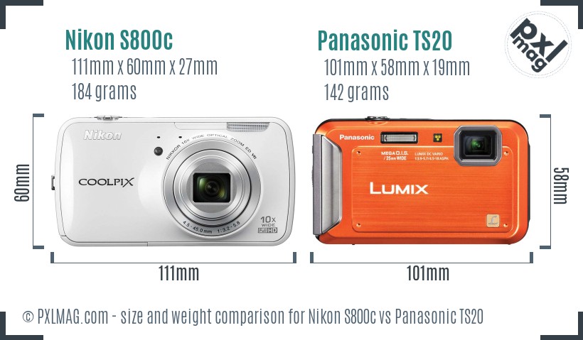 Nikon S800c vs Panasonic TS20 size comparison Nikon S800c vs Panasonic TS20 size comparison