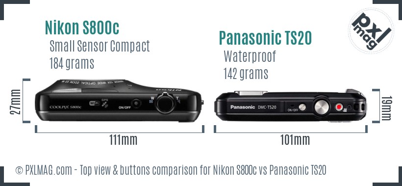 Nikon S800c vs Panasonic TS20 top view buttons comparison