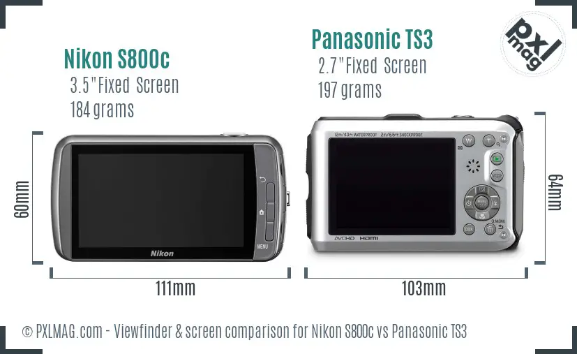 Nikon S800c vs Panasonic TS3 Screen and Viewfinder comparison