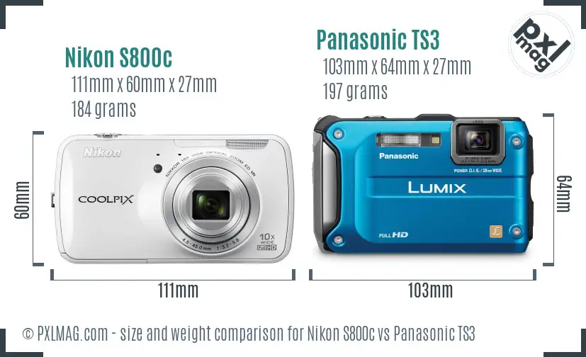 Nikon S800c vs Panasonic TS3 size comparison