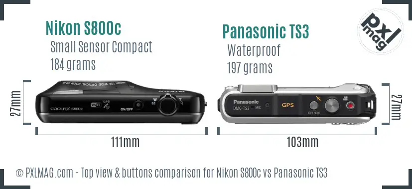 Nikon S800c vs Panasonic TS3 top view buttons comparison