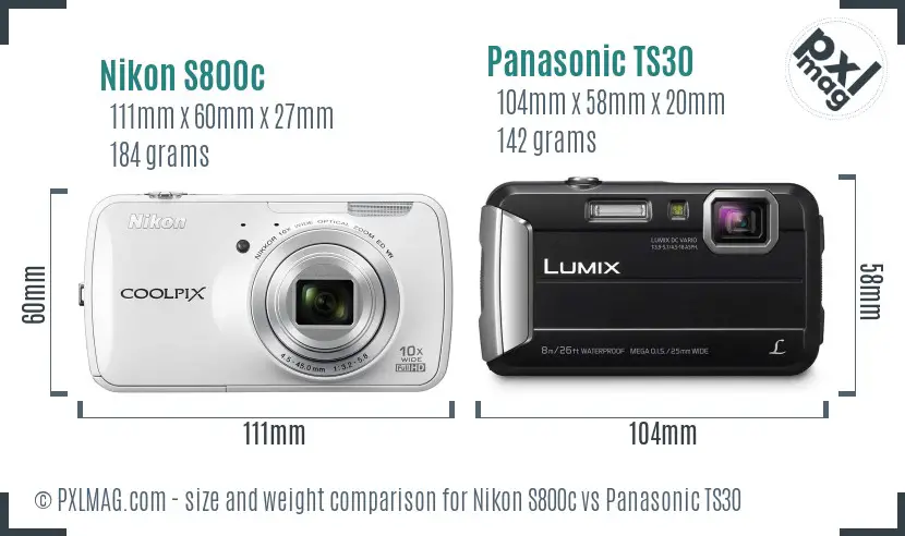 Nikon S800c vs Panasonic TS30 size comparison Nikon S800c vs Panasonic TS30 size comparison
