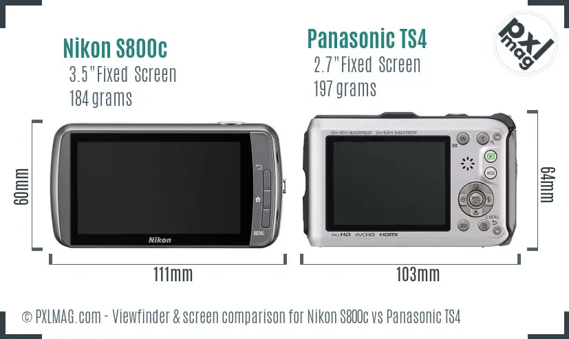 Nikon S800c vs Panasonic TS4 Screen and Viewfinder comparison