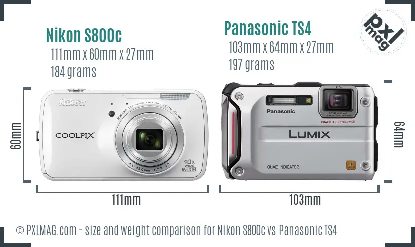 Nikon S800c vs Panasonic TS4 size comparison