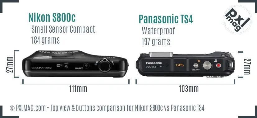 Nikon S800c vs Panasonic TS4 top view buttons comparison