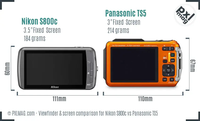 Nikon S800c vs Panasonic TS5 Screen and Viewfinder comparison