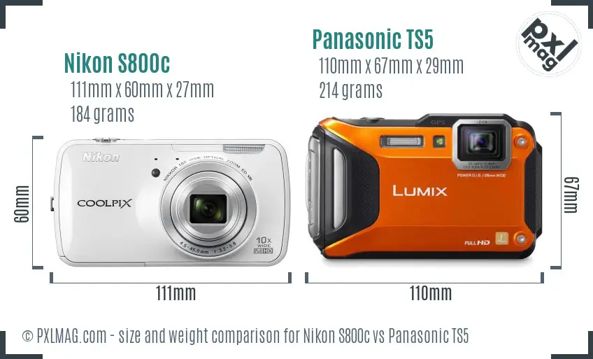 Nikon S800c vs Panasonic TS5 size comparison