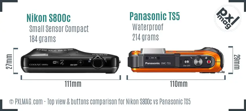 Nikon S800c vs Panasonic TS5 top view buttons comparison