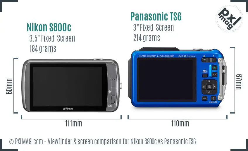 Nikon S800c vs Panasonic TS6 Screen and Viewfinder comparison