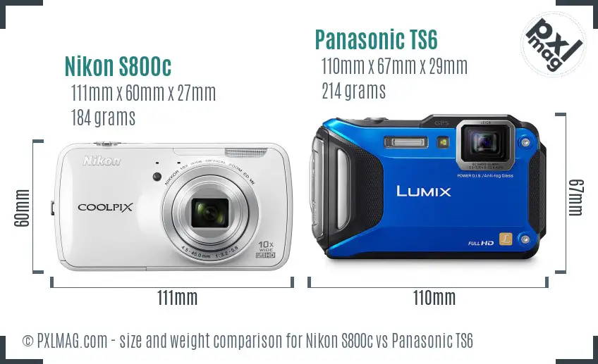 Nikon S800c vs Panasonic TS6 size comparison