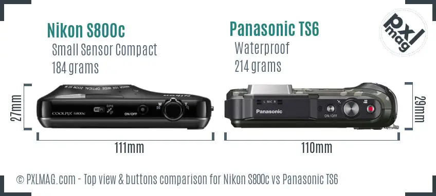 Nikon S800c vs Panasonic TS6 top view buttons comparison