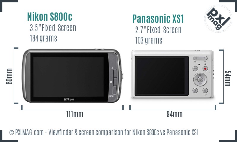 Nikon S800c vs Panasonic XS1 Screen and Viewfinder comparison